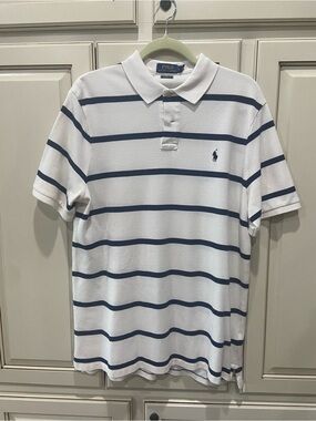 Men’s Polo by Ralph Lauren White & Navy Stripe Polo Shirt